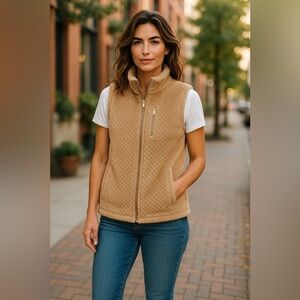 Anne Klein Tan Quilted Vest with High Collar